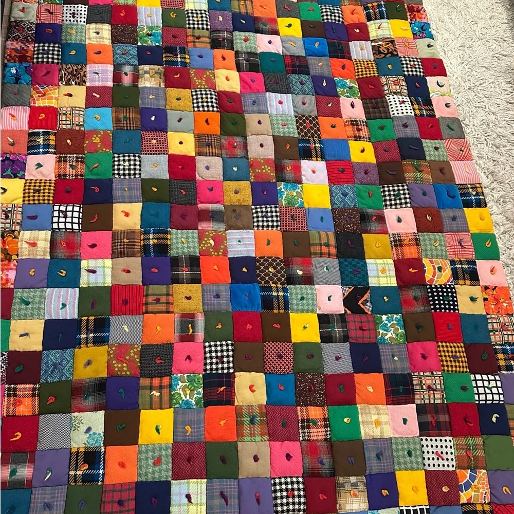 HAND MADE OVERSIZED TWIN QUILT 54.5 x 79.5 VINTAGE BOHO CABIN FARMHOUSE